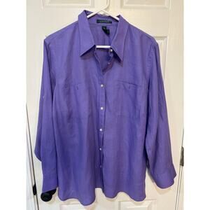 Lauren Ralph Lauren Linen Button Up Shirt Womens Long Sleeve purple Pocket  2x